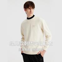 比音勒芬 秋季款男士个性刺绣字母纯色圆领挺括透气亲肤长袖T恤