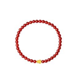 周大福 SOINLOVE蜜粉金婚嫁葫芦足金红色玉髓手链