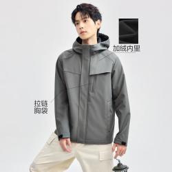 佐丹奴 秋冬轻户外复合摇粒绒连帽男士外套休闲保暖工装多口袋夹克男款