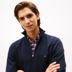 TOMMY HILFIGER 26秋冬新款男装纯棉平纹休闲纯色针织衫 藏青色 L