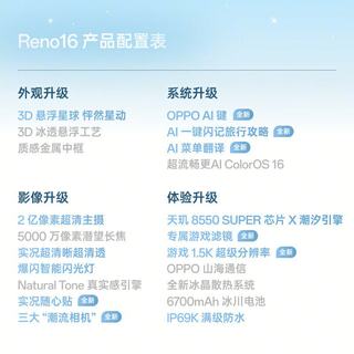 OPPO Reno16 2亿像素超清 白色 12GB+512GB 手机