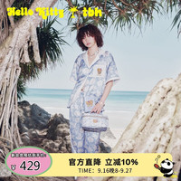 野兽派家居 Hello Kitty星光缎家居服套装可外穿新款睡衣 短袖长裤微风蓝 M