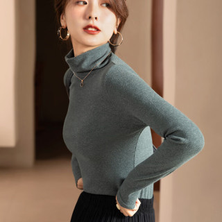 欧迪芬 女士莫代尔堆堆领打底衫女秋冬季修身内搭上衣 松石绿 2XL