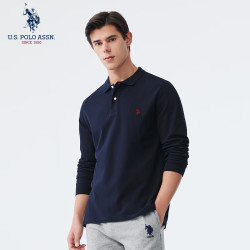 U.S. POLO ASSN. polo衫男翻领秋季纯棉商务休闲长袖上衣t恤 藏蓝色 XL