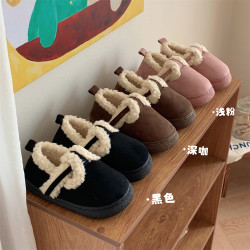细细条 时尚百搭韩版加绒保暖女士bo肯鞋室内外穿软底防滑亲子全包跟棉鞋