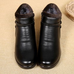 妈妈棉鞋女冬季加绒保暖中老年人皮鞋加厚平底短靴子软底防滑奶奶