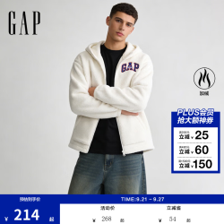 Gap 男女装2024秋季毛毡布logo仿羊羔绒连帽卫衣外套609272 白色 175/96A(L) 亚洲尺码