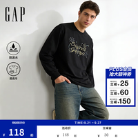 Gap 854656 防泼水印花 黑色 M 长袖T恤