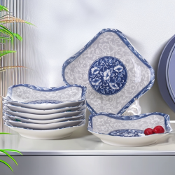 陶瓷青花瓷菜盘创意高颜值饭盘汤盘子家用鱼盘方盘高档餐盘上档次
