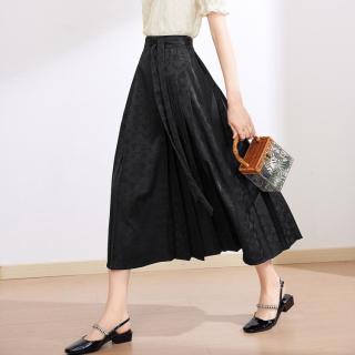 百图 春夏中式国潮压褶半身裙中长裙