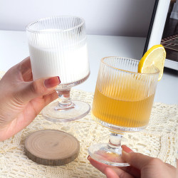 诠释爱 省钱风家居欧式加厚竖条纹玻璃杯果汁杯甜品高脚杯ht