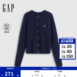 Gap 女装2025秋季刺绣logo宽松花扣针织开衫基础款上衣 海军蓝 XS (155/80A) 亚洲尺码