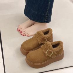 羊羔毛勃肯鞋女加绒加厚2026冬季新款厚底增高雪地靴保暖东北棉鞋