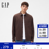 Gap 男装2025秋季法兰绒纯棉宽松翻领衬衫长袖上衣美版799393 深棕色 S 美码  M亚洲码175/92A