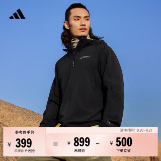 户外徒步：adidas TERREX 加绒连帽软壳衣 黑色 L