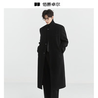 伯爵卓尔 垫肩长款全羊毛大衣100%男士2025秋冬新款通勤毛呢外套男 P441154 子夜黑 XL (180)