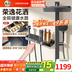 箭牌 淋浴花洒大置物方管 淋浴枪灰色卫浴全铜钢琴键 花洒套装 荣耀
