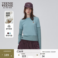 TEENIE WEENIE 假两件撞色条纹 黄绿色 S 女士T恤