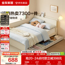 全友 1.5米x2米 奶油风板式床 带抽屉储物