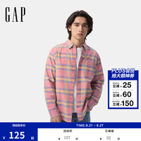 Gap 男装2025春季基础款纯棉翻领长袖衬衫常规上衣美版488512 粉色格纹 XS 美码 S亚洲码175/88A