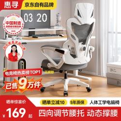 惠寻 京东自有品牌 人体工学电竞椅人工力学座椅久坐游戏电脑椅可躺椅 可后躺-白灰色