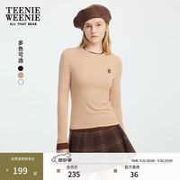 TEENIE WEENIE 小熊女装T恤2025秋季简约线条撞色拼接长袖上衣 卡其色 M