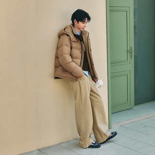 波司登 B260245281 90绒脱卸帽短款羽绒服 岩茶卡 XL