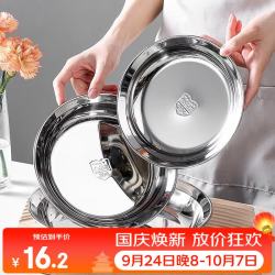 onlycook 304不锈钢盘子 圆盘蒸餐盘 厨房备菜配菜盘 食品级碟子托盘-24cm