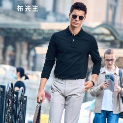 布先生 MrBu布先生纯色长袖Polo衫春秋扁机领透气亲肤t恤男款BT11906