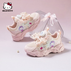 Hello Kitty 女童运动鞋儿童鞋子旋钮扣新款公主鞋透气女孩跑步鞋 粉色