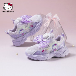Hello Kitty 女童运动鞋儿童鞋子旋钮扣新款公主鞋透气女孩跑步鞋 紫色