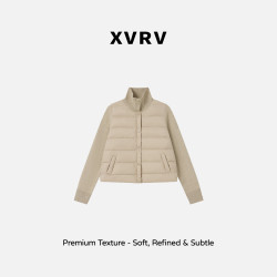 XVRV2026秋冬新款科技绒拼接立领纽扣运动外套高智风保暖运动棉服