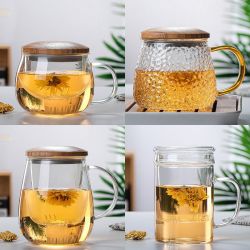 玻璃杯子水杯茶水分离杯带把手泡茶杯带盖高颜值耐高温漂亮家用