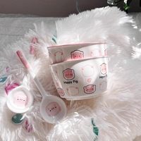 奈迅 小猪猪happy陶瓷礼品家用可爱少女釉下彩饭碗餐具学生专属