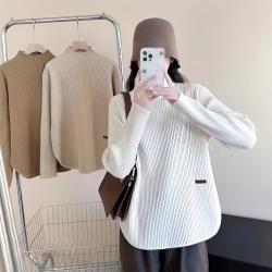 设计感孕妇装上衣秋冬季时尚打底衫百搭半高领加厚孕妇毛衣潮妈款