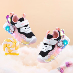 Hello Kitty 童鞋女童学步鞋2026秋季儿童闪灯机能鞋女孩轻便软底宝宝鞋 黑/白/粉