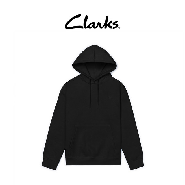 Clarks 纯色连帽卫衣男女简约休闲套头上衣黑灰蓝日常宽松帽衫