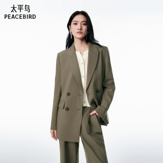 太平鸟 女装西装双排扣戗驳领廓系经典干练精英外套 棕色-西装 M