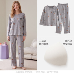 芬腾 女款纯棉长袖睡衣套装 多款可选