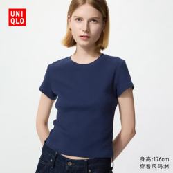 优衣库 女装罗纹圆领短袖T恤 484457