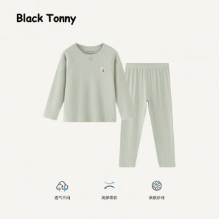 小黑托昵 26秋冬小黑托昵简约儿童家居服套装男女宝云感衣薄款透气保暖睡衣 81150草绿色 140 cm