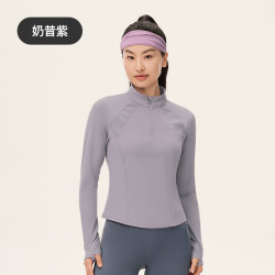 Keep 女半拉链瑜伽长袖亲肤修身速干立领拼接运动健身上衣普拉提秋