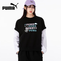 PUMA 女装舒适圆领宽松假两件上衣学生校园套头衫 536092-01 M码