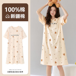帕兰朵 纯棉睡裙女爆款2026新款夏款短袖甜美夏季100％全棉中长款裙