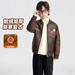 吉普 秋冬男女童飞行夹克加厚休闲外套学生运动复古上衣潮