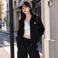 MLB 针织夹克女装新款时尚运动服休闲上衣简约连帽外套潮
