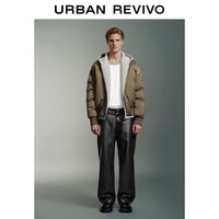 URBAN REVIVO UMM160029 复古做旧棒球领棉服 深咖棕 S