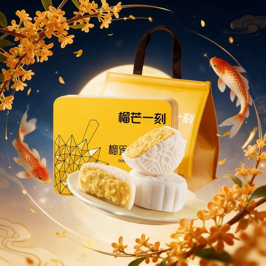 中秋团圆、天降锦鲤：榴芒一刻 榴莲冰皮月饼100g*6枚  中秋好礼