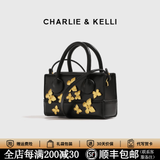 CHARLIE&KELLI 包包女款2026新款手提小方包蝴蝶饰设计单肩斜挎包 黑色