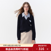 独束 大码女装假两件拼接撞色羊毛衫26冬季新品时尚通勤内搭上衣 藏青色 3XL （尺码：5）
